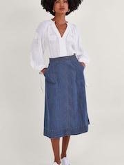 Monsoon Blue Pull-On Denim Midi Skirt in Sustainable Cotton - Image 3 of 4