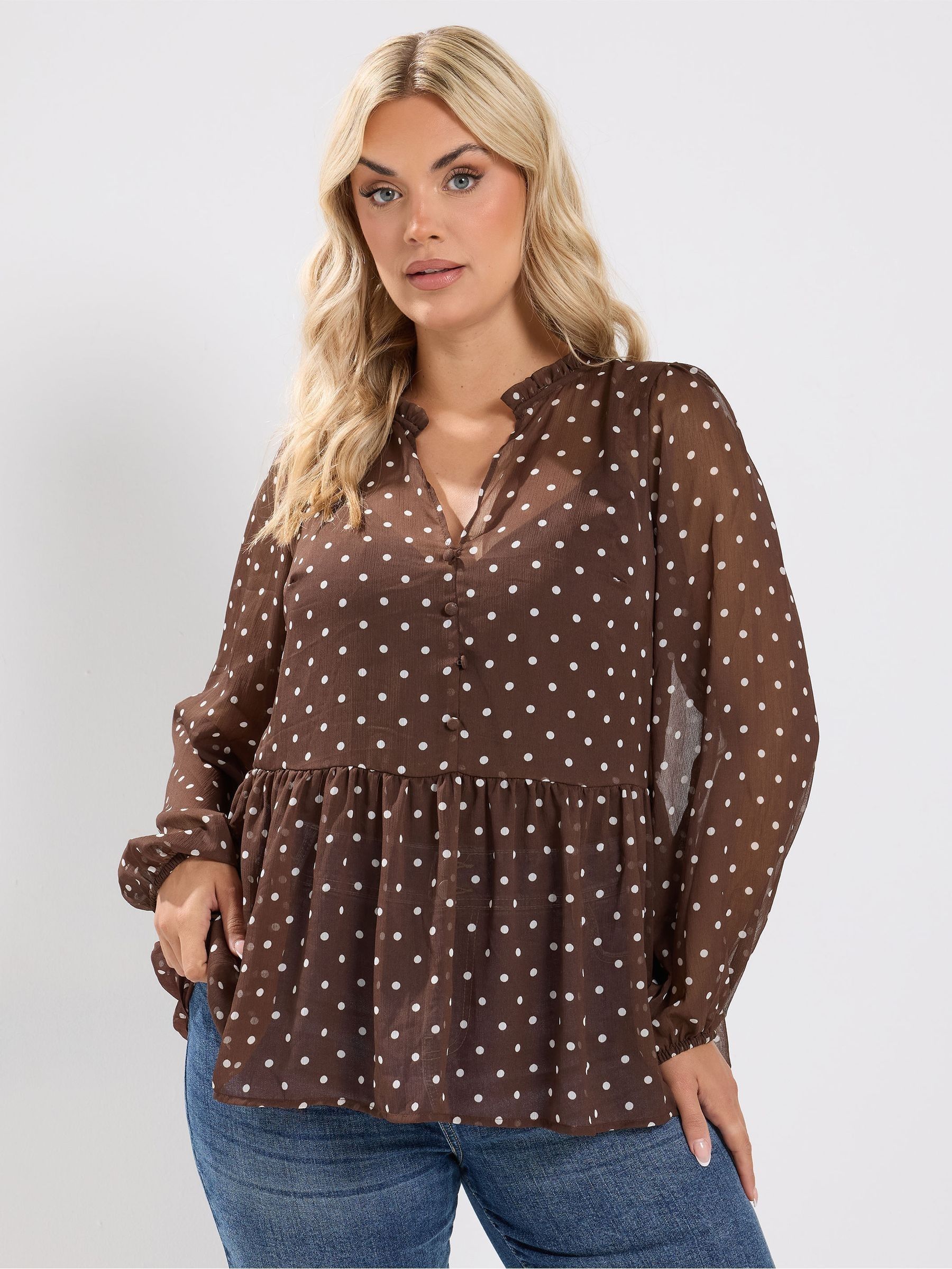Yours Curve Women's Brown Chiffon Peplum Blouse - Image 1