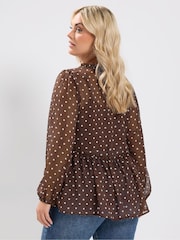Yours Curve Brown Chiffon Peplum Blouse - Image 3 of 6