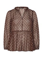 Yours Curve Brown Chiffon Peplum Blouse - Image 5 of 6