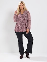 Yours Curve Burgundy Red Spot Print Chiffon Peplum Blouse - Image 2 of 6