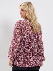 Yours Curve Burgundy Red Spot Print Chiffon Peplum Blouse - Image 3 of 6
