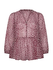 Yours Curve Burgundy Red Spot Print Chiffon Peplum Blouse - Image 5 of 6