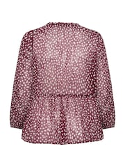 Yours Curve Burgundy Red Spot Print Chiffon Peplum Blouse - Image 6 of 6