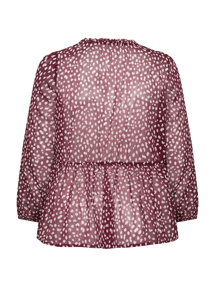 Yours Curve Burgundy Red Spot Print Chiffon Peplum Blouse - Image 6 of 6 Yours Curve Burgundy Red Spot Print Chiffon Peplum Blouse - Image 6 of 6