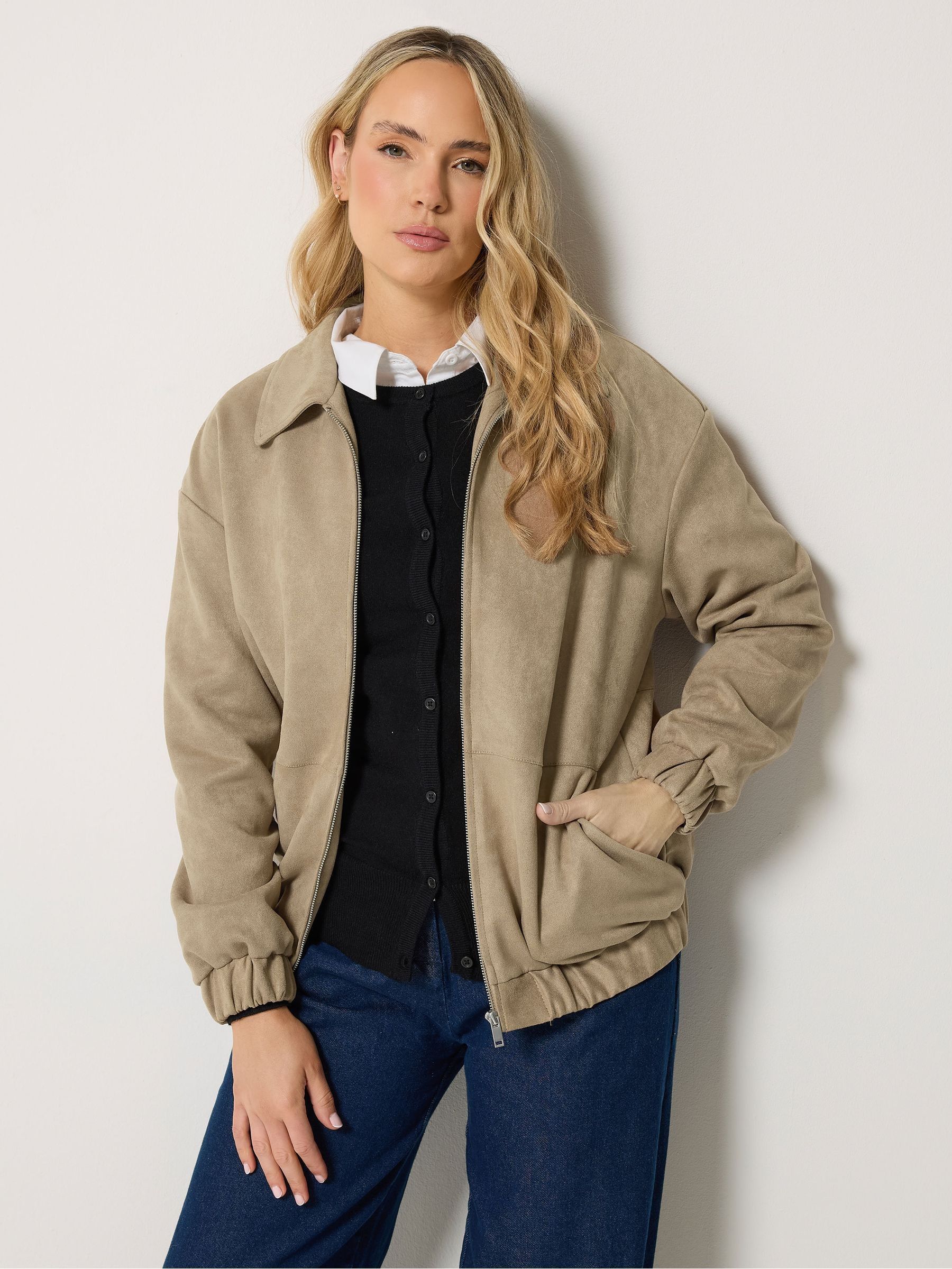 Long Tall Sally Women's Brown Lts Faux Suede Collared Bomber Jacket - Image 3