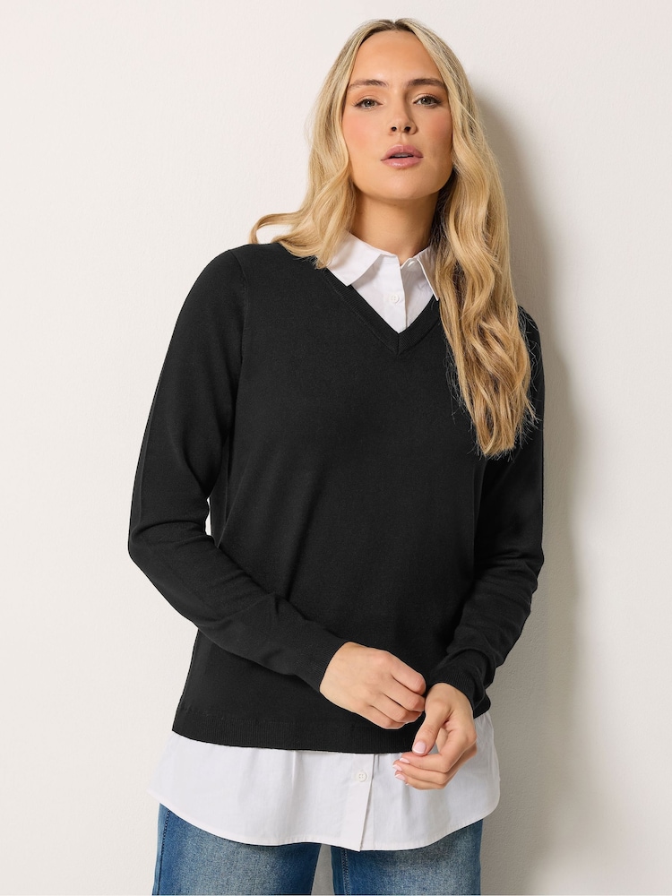 Long Tall Sally Black 2 In 1 Shirt Jumper - Image 1 of 6 Long Tall Sally Black 2 In 1 Shirt Jumper - Image 1 of 6