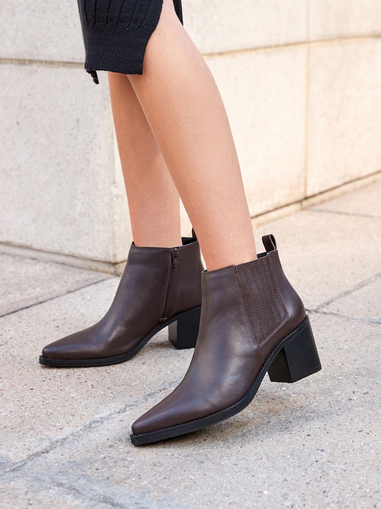 Brown Forever Comfort® Leather Western Ankle Boots - Image 2 of 10 Brown Forever Comfort® Leather Western Ankle Boots - Image 2 of 10