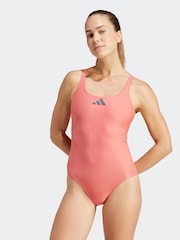 adidas Pink 3 Bar Logo Swimsuit - Image 1 of 6