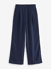 Navy Blue Linen Blend Wide Leg Trousers - Image 5 of 6