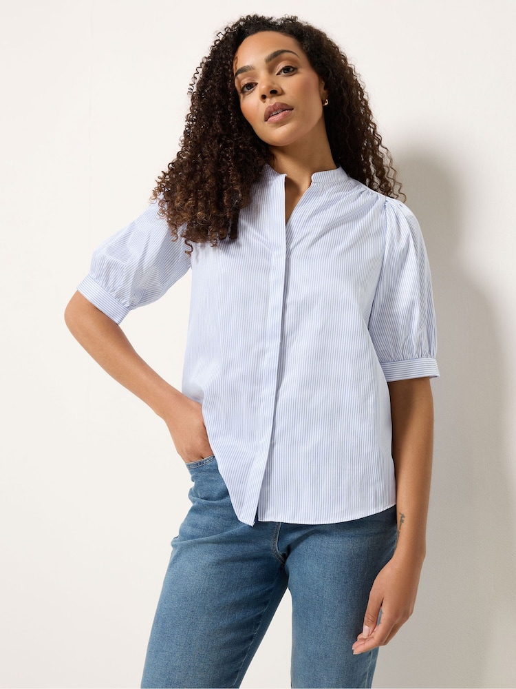 M&Co Blue Fine Stripe Puff Sleeve Shirt - Image 1 of 5 M&Co Blue Fine Stripe Puff Sleeve Shirt - Image 1 of 5