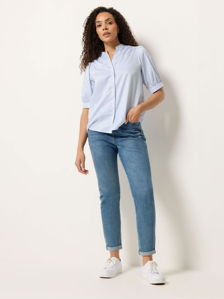 M&Co Blue Fine Stripe Puff Sleeve Shirt - Image 2 of 5 M&Co Blue Fine Stripe Puff Sleeve Shirt - Image 2 of 5