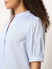 M&Co Blue Fine Stripe Puff Sleeve Shirt - Image 4 of 5