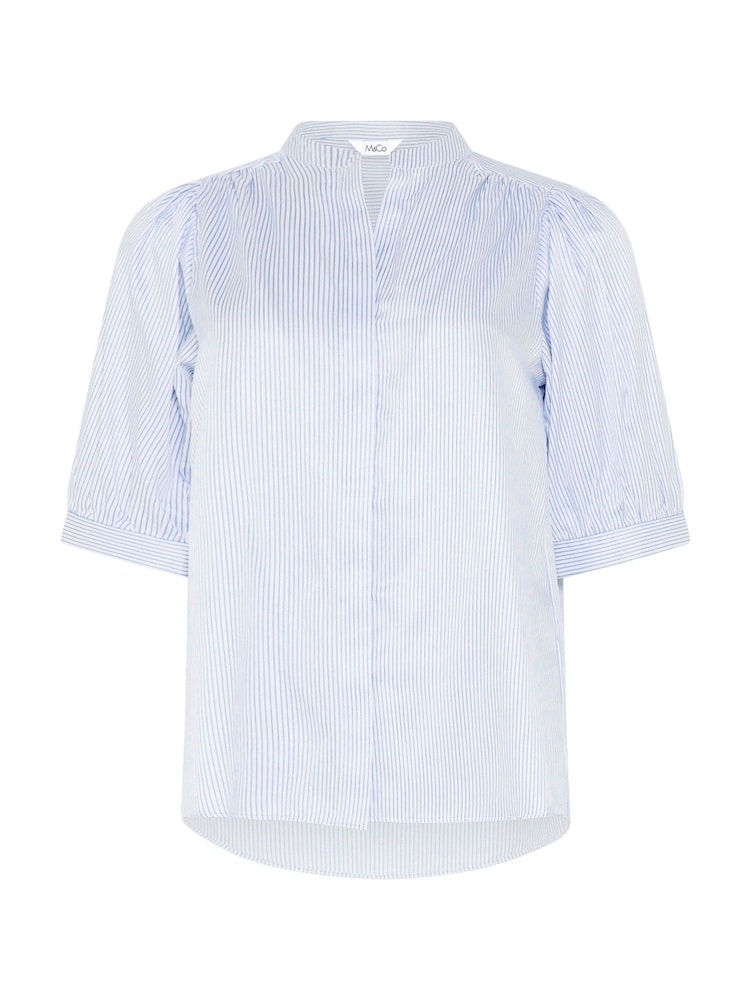 M&Co Blue Fine Stripe Puff Sleeve Shirt - Image 5 of 5 M&Co Blue Fine Stripe Puff Sleeve Shirt - Image 5 of 5