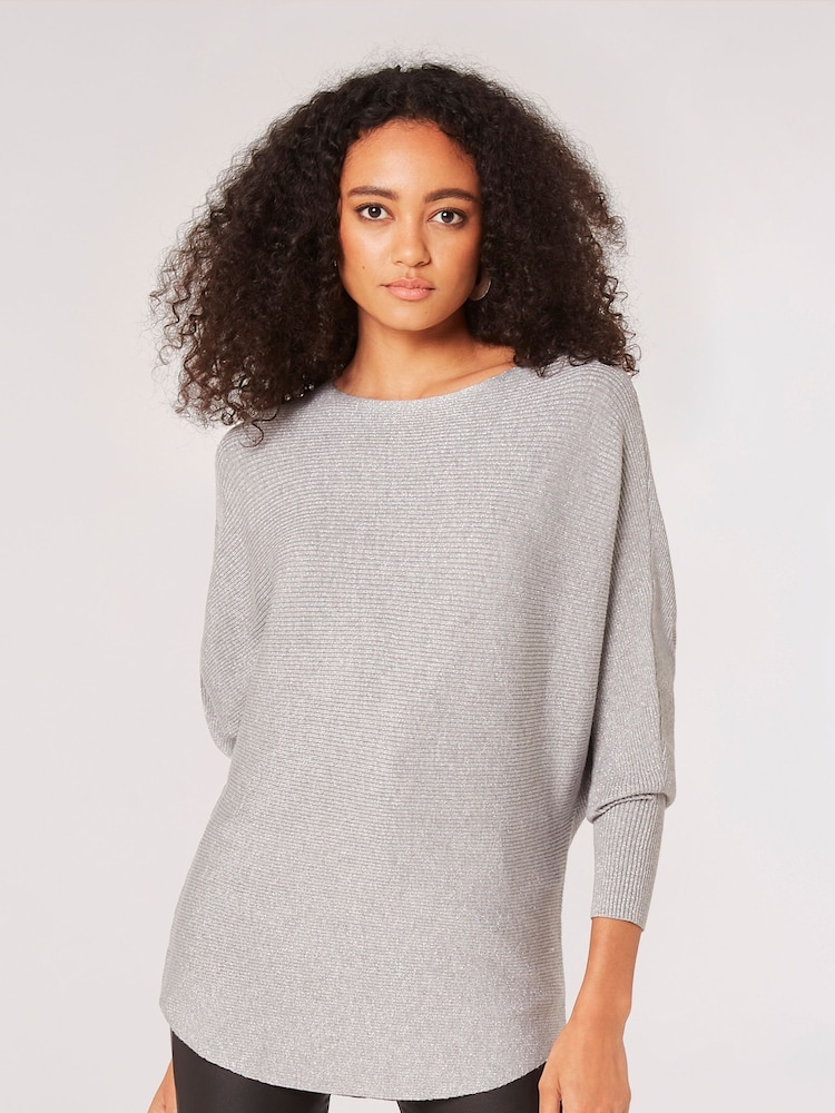Apricot Silver Ribbed Batwing Top - Image 1 of 5 Apricot Silver Ribbed Batwing Top - Image 1 of 5