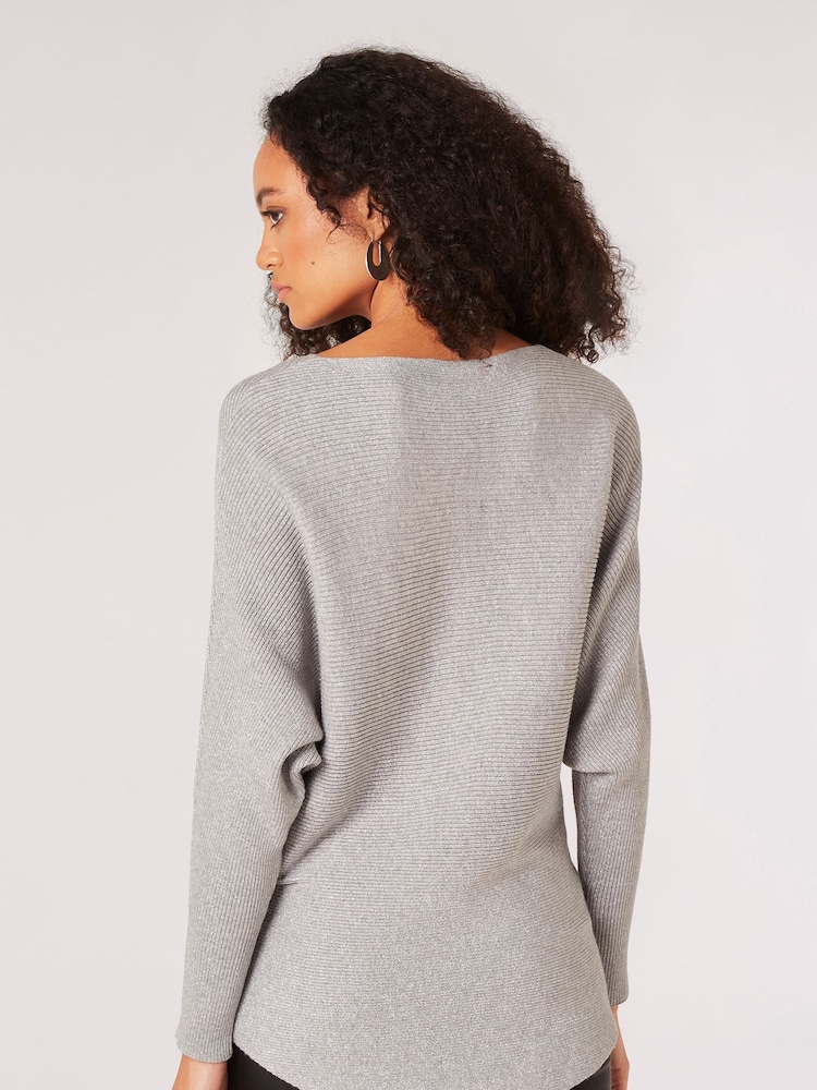Apricot Silver Ribbed Batwing Top - Image 2 of 5 Apricot Silver Ribbed Batwing Top - Image 2 of 5
