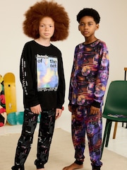 Black/Purple Football 2 Pack Long Leg Pyjamas (3-16yrs) - Image 1 of 9