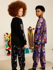 Black/Purple Football 2 Pack Long Leg Pyjamas (3-16yrs) - Image 2 of 9