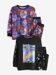 Black/Purple Football 2 Pack Long Leg Pyjamas (3-16yrs) - Image 5 of 9