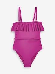 Fuchsia Pink Frill Plaited Bandeau Tummy Shaping Control Swimsuit - Image 6 of 6