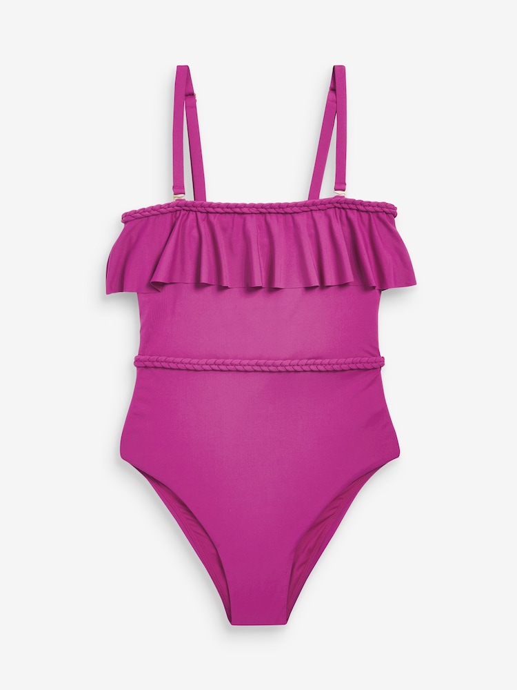 Fuchsia Pink Frill Plaited Bandeau Tummy Shaping Control Swimsuit - Image 6 of 6
