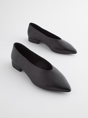 Black Forever Comfort® Leather Point Toe Ballerina Shoes - Image 2 of 7