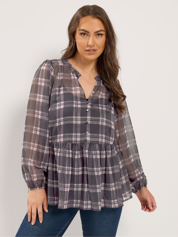 Yours Curve Grey Chiffon Peplum Blouse - Image 1 of 6 Yours Curve Grey Chiffon Peplum Blouse - Image 1 of 6