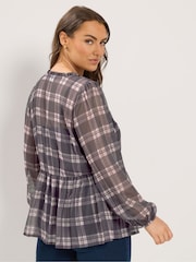 Yours Curve Grey Chiffon Peplum Blouse - Image 3 of 6