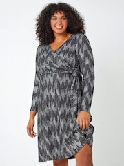 Roman Curve Shimmer Stretch Wrap Dress - صورة 3 من 4
