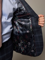 Navy Blue Tailored Fit Check Flannel Suit Jacket - Image 5 of 5