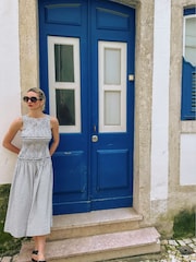 Amy Lynn White Posey Mono Gingham Smocked Midi Dress - Image 3 of 7