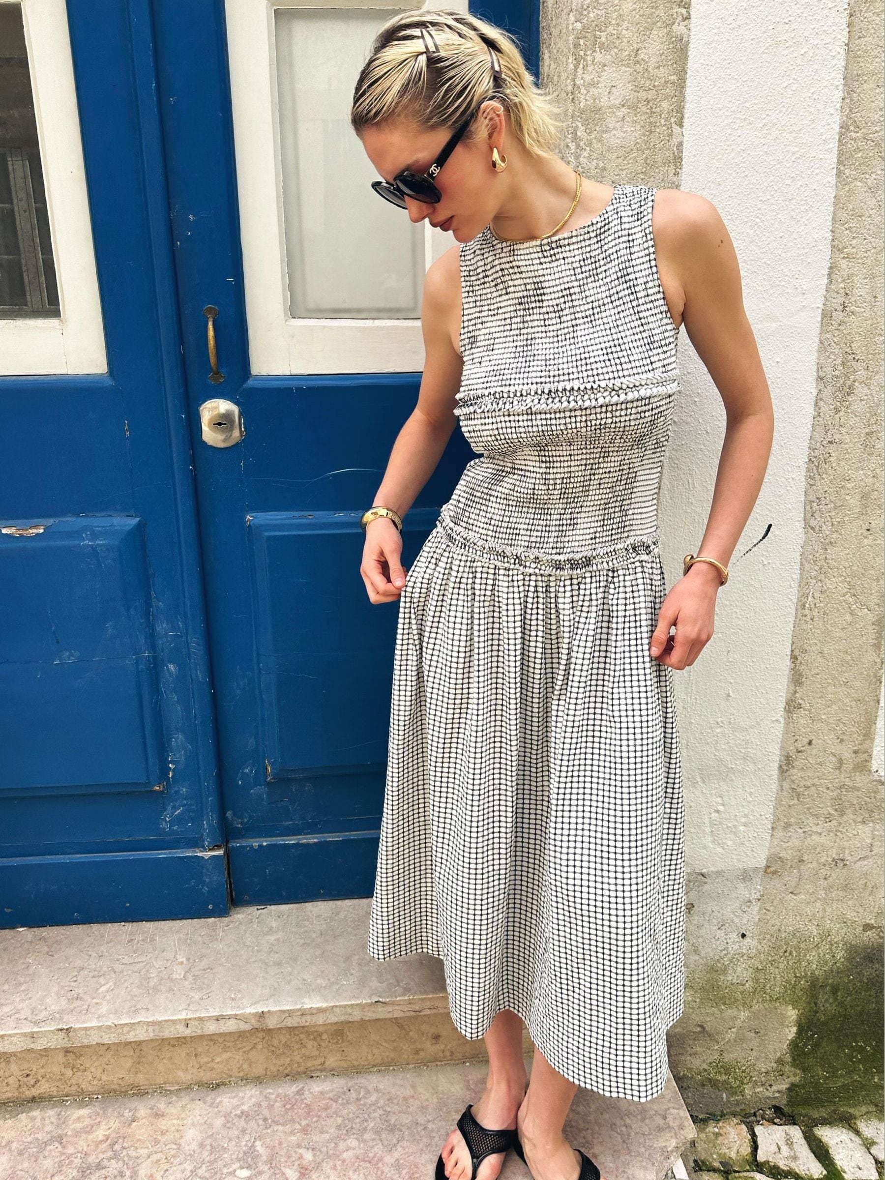 Buy Amy Lynn White Posey Mono Gingham Smocked Midi Dress from Next USA