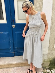 Amy Lynn White Posey Mono Gingham Smocked Midi Dress - Image 4 of 7