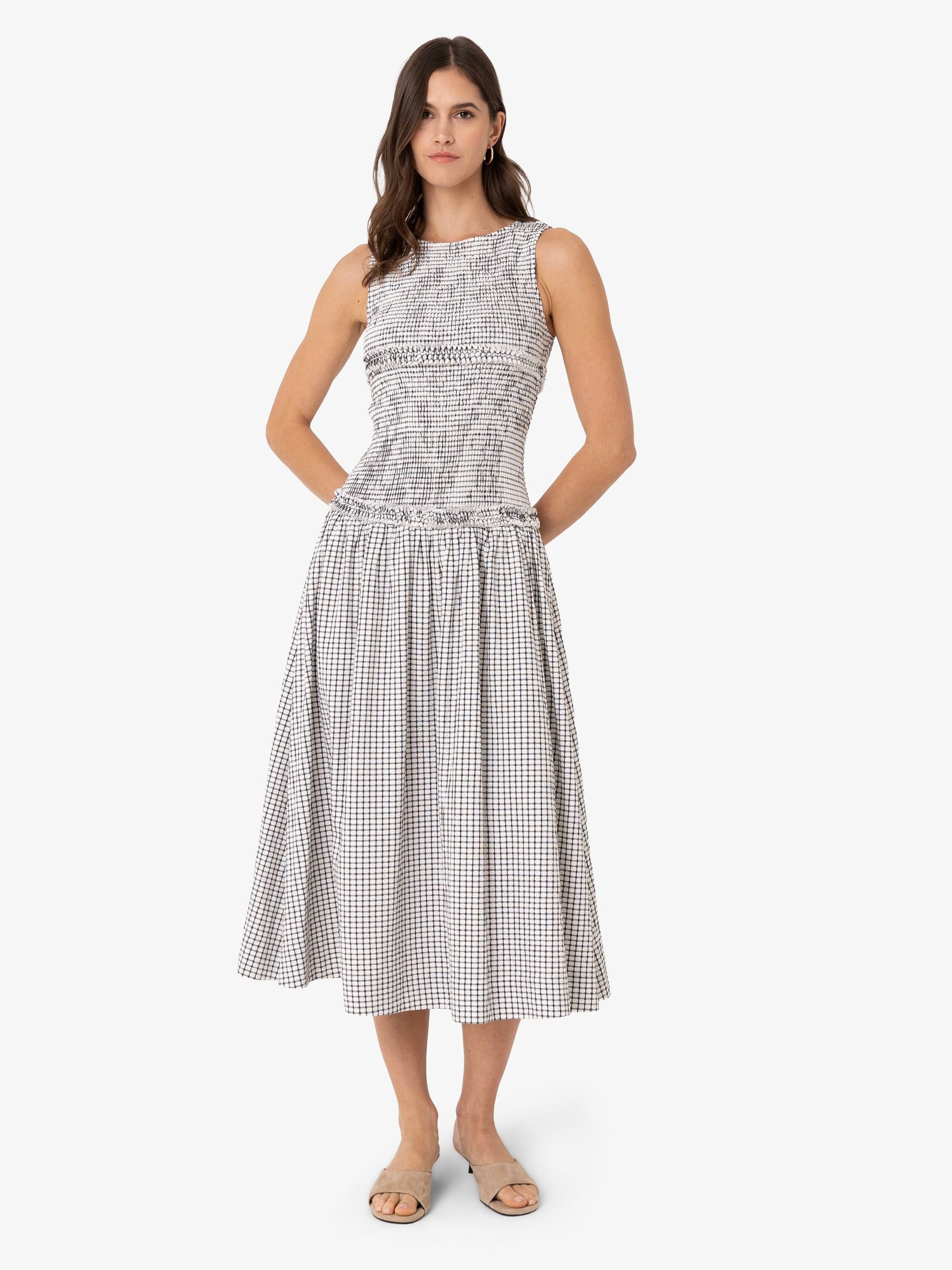 Buy Amy Lynn White Posey Mono Gingham Smocked Midi Dress from Next USA