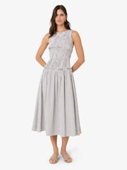 Amy Lynn White Posey Mono Gingham Smocked Midi Dress - Image 5 of 7