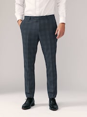 Navy Blue Slim Fit Check Suit Trousers - Image 1 of 9