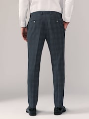 Navy Blue Slim Fit Check Suit Trousers - Image 2 of 9