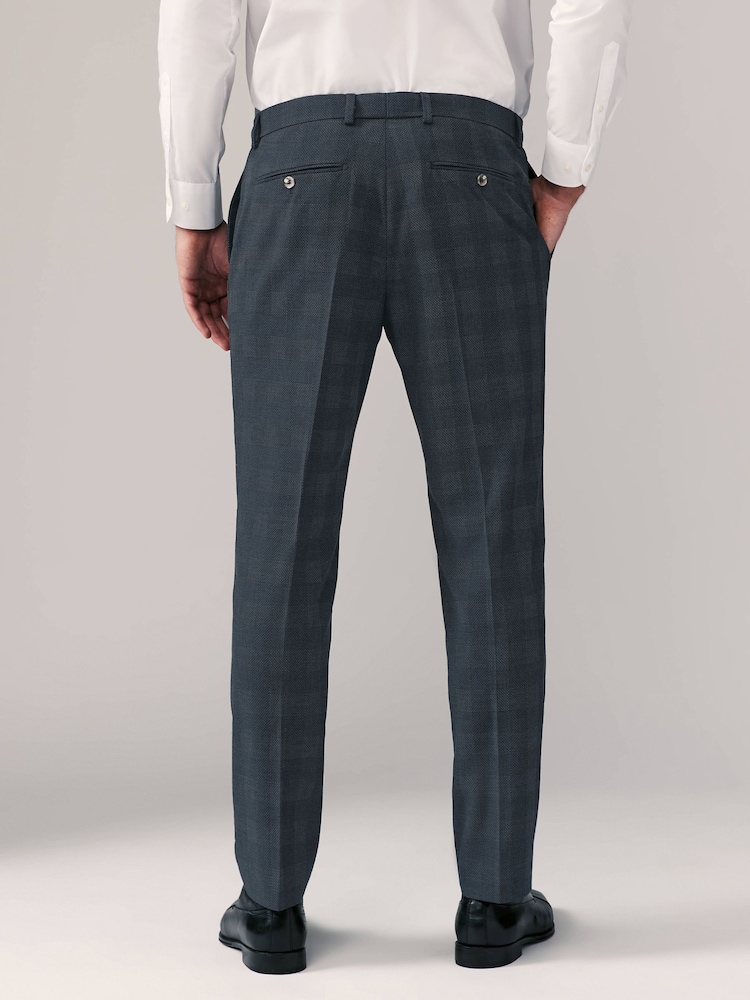 Navy Blue Slim Fit Check Suit Trousers - Image 2 of 9