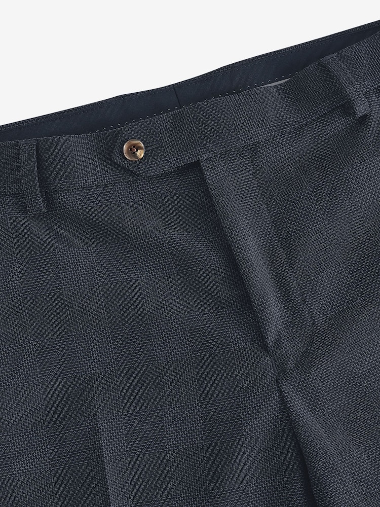 Navy Blue Slim Fit Check Suit Trousers - Image 4 of 4