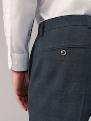 Navy Blue Slim Fit Check Suit Trousers - Image 5 of 9