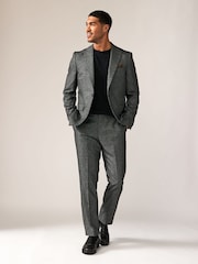 Charcoal Grey Tailored Fit Textured Puppytooth Suit Trousers - Image 3 of 10