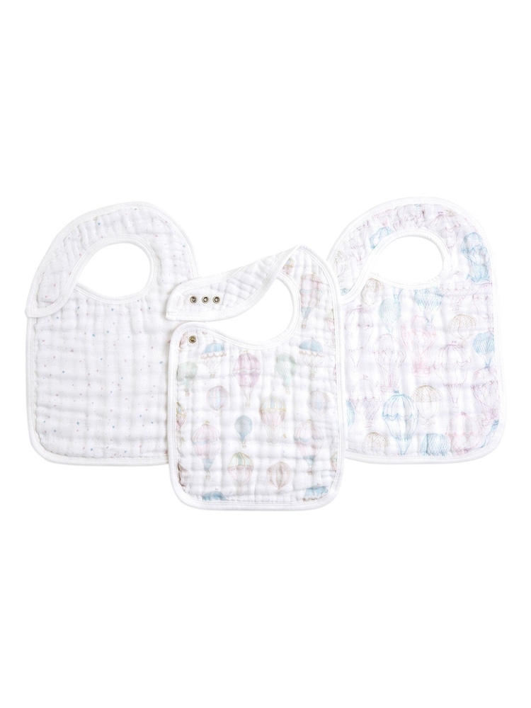 aden + anais Pink Organic Cotton Muslin Snap Bibs 3 Pack - Image 1 of 6