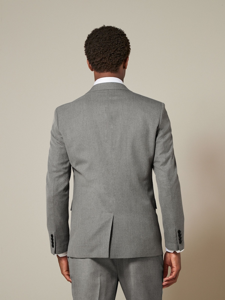 Grey Slim Fit Textured Suit Jacket - Image 3 of 10