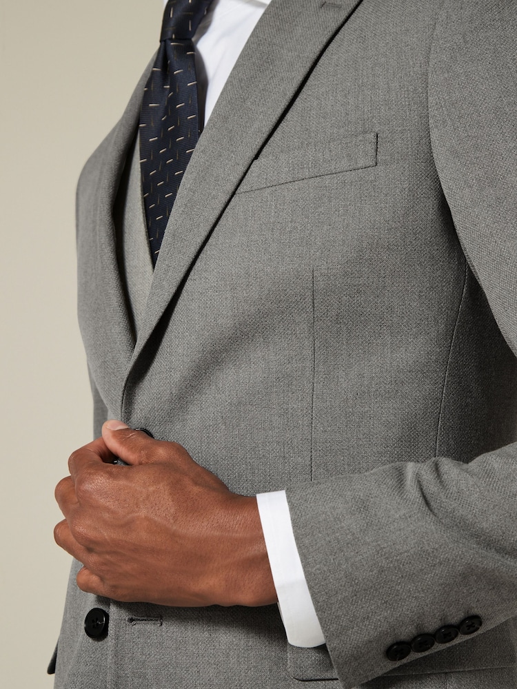 Grey Slim Fit Textured Suit Jacket - Image 5 of 10