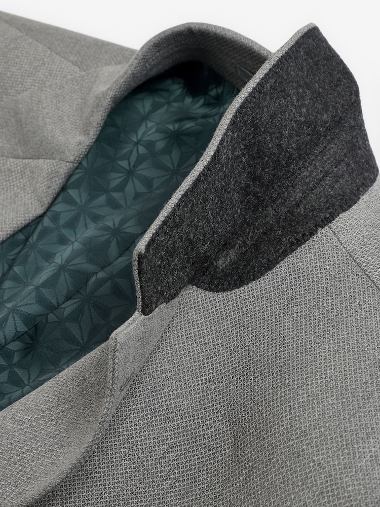 Grey Slim Fit Textured Suit Jacket - Image 7 of 10