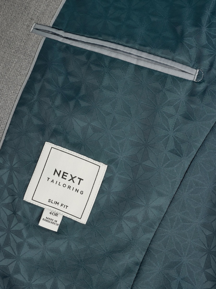 Grey Slim Fit Textured Suit Jacket - Image 9 of 10