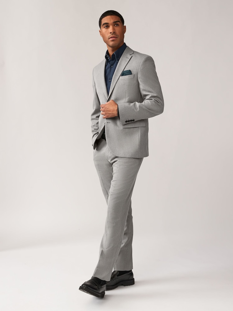 Grey Regular Fit Textured Suit Trousers - Image 2 of 9