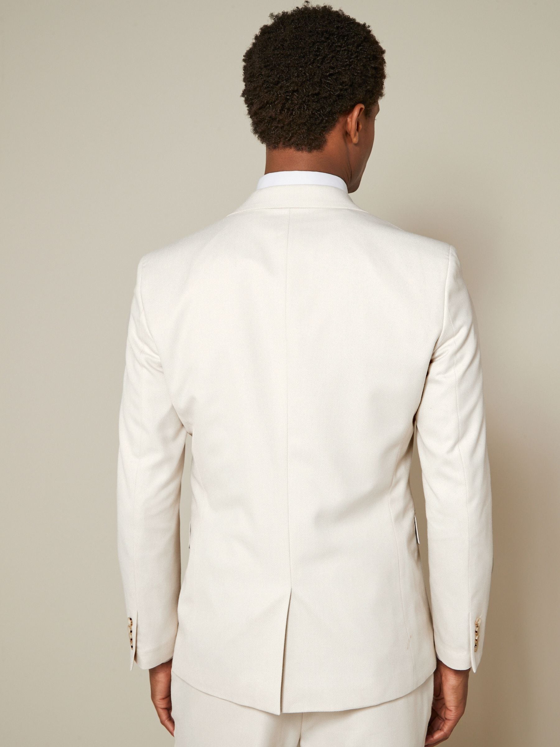 Ecru Slim Fit Textured Suit Jacket