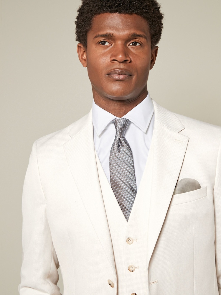 Ecru Slim Fit Textured Suit Jacket - Image 4 of 10