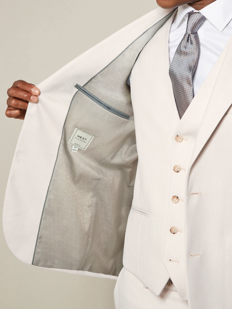 Ecru Slim Fit Textured Suit Jacket - Image 5 of 10